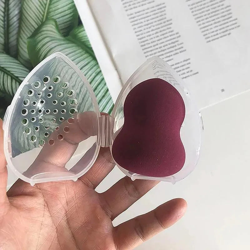 2pcs Travel Cosmetic Sponge Box, Portable, Pink, White. Plastic Box Cosmetic Organizer, Beauty Egg Storage Box.