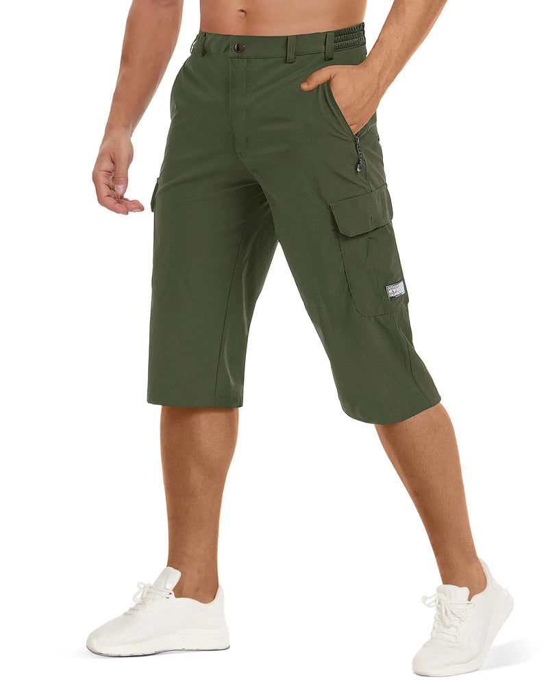 TACVASEN Summer Quick Dry 3/4 Capri Pants Men's Casual Multi-Pockets Lightweight Shorts Outdoor Hiking Cargo Nylon Pants Workout