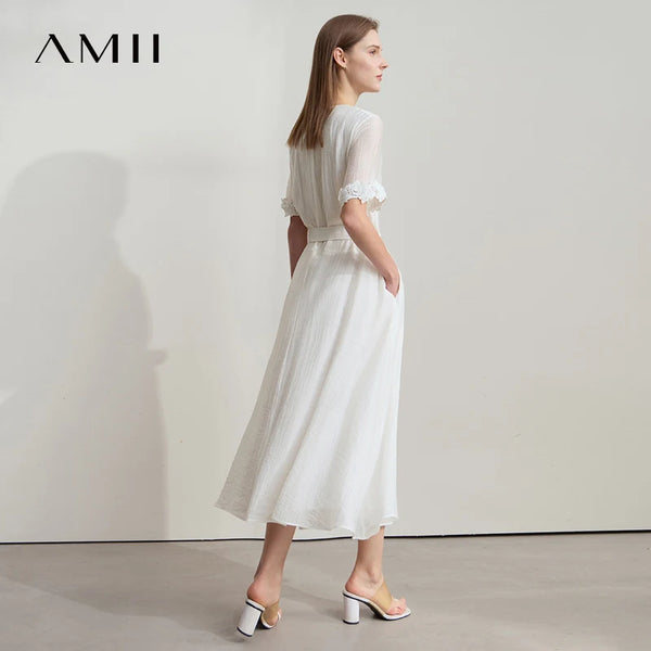 រ៉ូប Amii Minimalist ធម្មតាស្រាលប្រណីតសម្រាប់នារីរដូវក្តៅឆ្នាំ ២០២៥ រ៉ូបដៃអាវចរសម្រាប់នារីការិយាល័យថ្មី រ៉ូបវែងរលុង 12542160