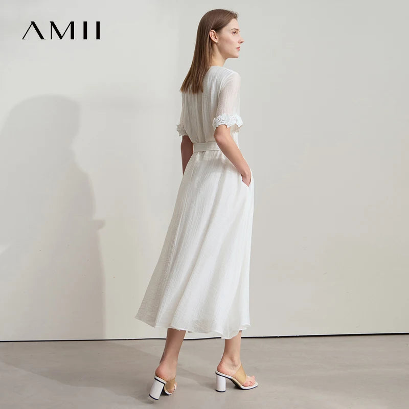 រ៉ូប Amii Minimalist ធម្មតាស្រាលប្រណីតសម្រាប់នារីរដូវក្តៅឆ្នាំ ២០២៥ រ៉ូបដៃអាវចរសម្រាប់នារីការិយាល័យថ្មី រ៉ូបវែងរលុង 12542160