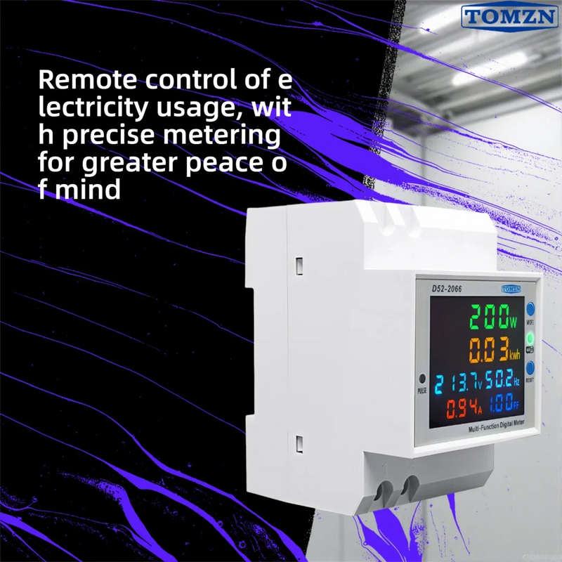 TOMZN WiFi Smart 6-in-1 DIN Rail AC Monitor–Voltmeter Current Power Factor Active KWh Energy Meter Frequency 110V–220V 100A TUYA