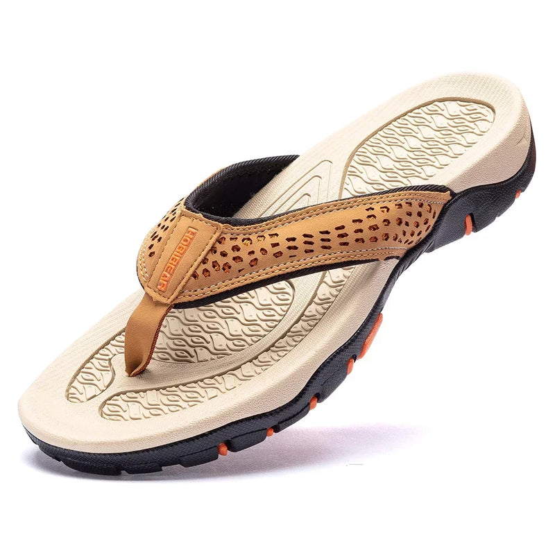 Summer Hot Sale Mens Flip Flops Plus Big Size 49 50 51 52 Leather Slippers Sandals Flip-Flop Beach Shoes Outdoor Hard Outsoles