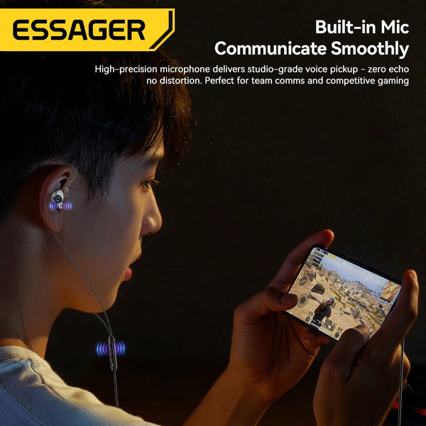 កាសស្តាប់ត្រចៀក Essager USB Type C 3.5mm មានខ្សែសម្រាប់លេងហ្គេម កាសស្តាប់ HiFi បាស ស្តេរ៉េអូ លេងហ្គេម កាសស្តាប់ត្រចៀក កាសកាត់បន្ថយសំឡេងរំខាន