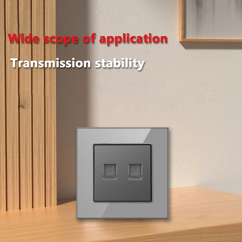 Cat6 Rj45 Wall Socket Network Socket With TV Wall Data Double Socket Telephone Tempered Glass Panel Computer Wall Net Outlet