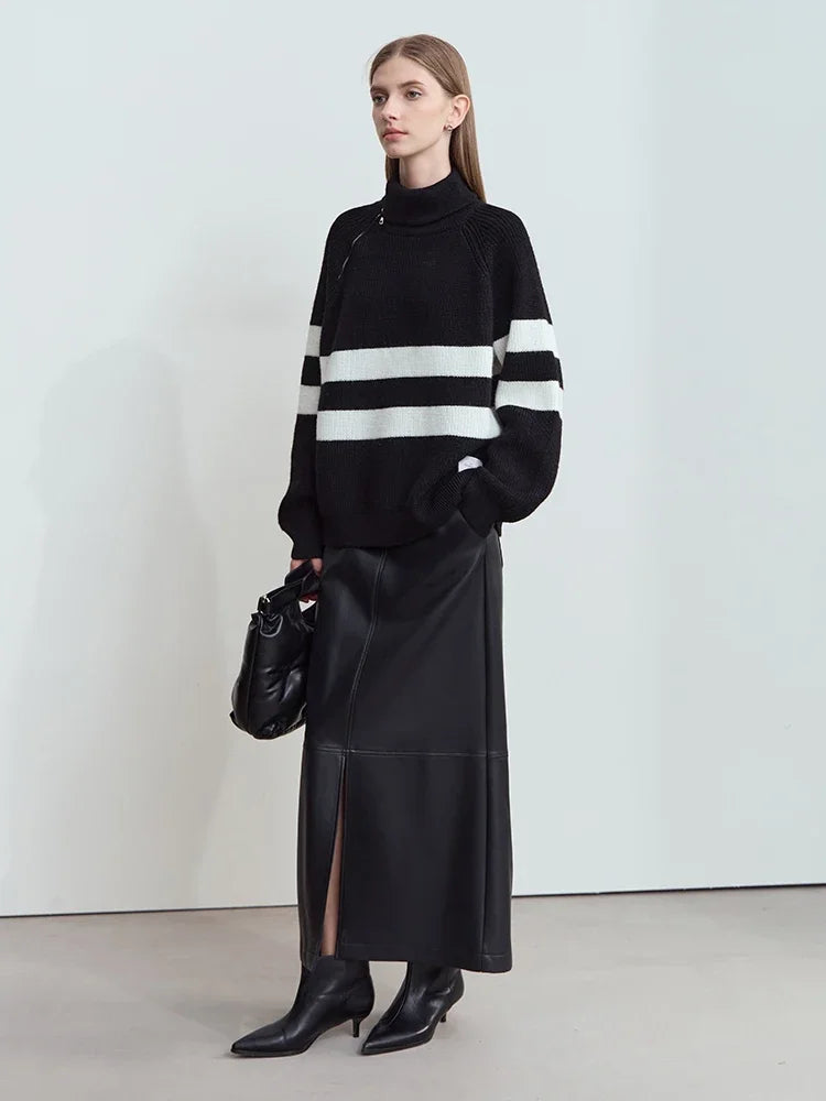អាវយឺត Amii Turtleneck សម្រាប់ស្ត្រី អាវក្រៅរលុង មានខ្សែរ៉ូត 2025 រដូវរងាថ្មី ដៃវែង ប៉ាក់ឆ្នូត អាវសម្រាប់ស្ត្រី 12444213