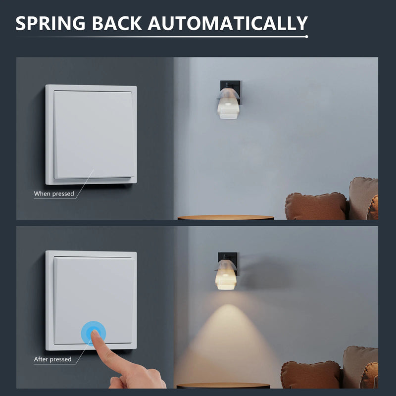BSEED Mechanical Push Button Switch 1/2Gang 1Way Wall Light Switch Automatic Reset Switch Plastic Frame Rebound Switch