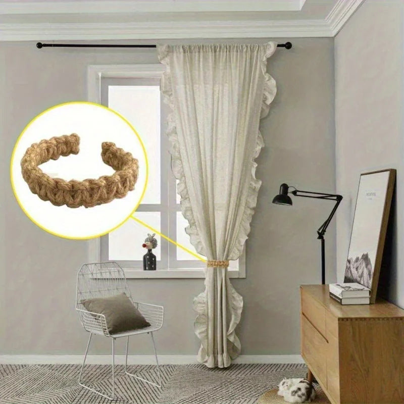 [Hand-Woven Hemp Rope Bracket] 3pcs Hand-Woven Hemp Rope Curtain Tether - home decoration accessories modern decor curtain clip