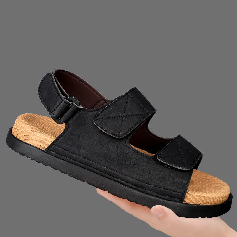 Thick Soles Bottom Platform Mens Leather Sandals Men Adjustable Slippers Sandals Soft Comfortable Summer Shoes