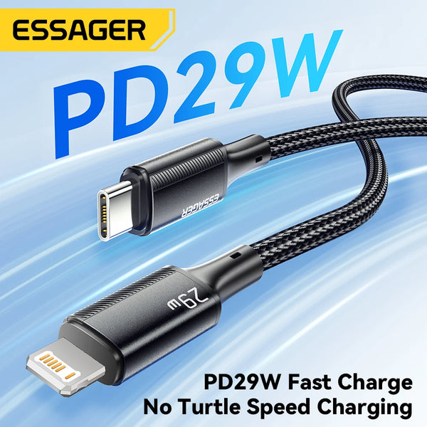 ខ្សែសាក USB Essager ប្រភេទ C សម្រាប់ iPhone 14 13 12 11 Pro Max Xs 8 Plus iPad Macbook Wire 29W PD Fast Charging Type C To Lighting Data Cord