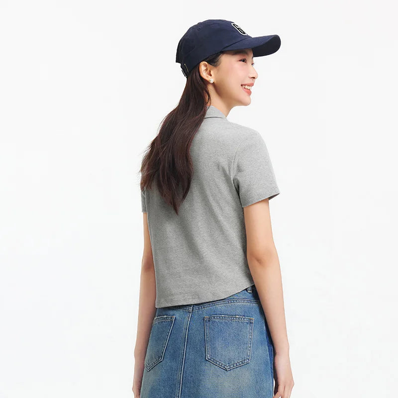 Semir Womens Polo 2026 Short Regular Shoulder Slim Embroidered Tops Simple Elegant Style Soft Casual Daily Wear