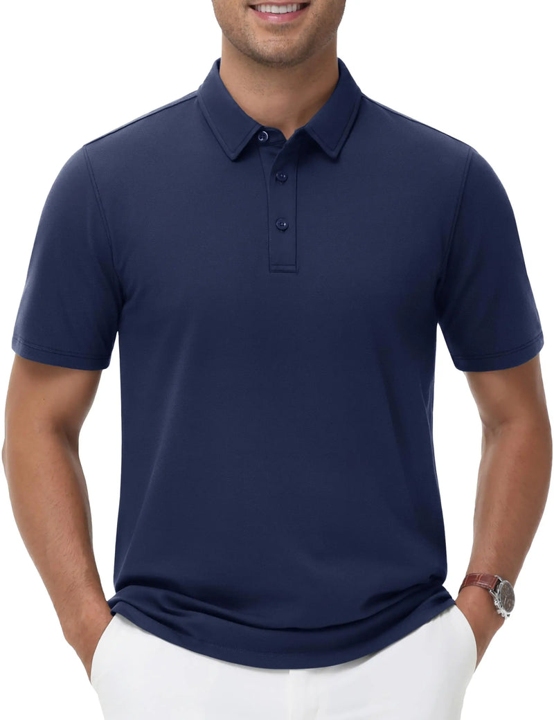 TACVASEN Polo Shirts Men's Short Sleeve Soft Cotton Pique T-Shirts 3 Buttons Classic Fit Casual Performance Golf Shirts Cooling