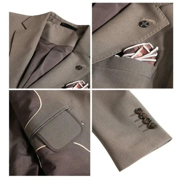 Men's Classic Solid Color Suit Set (Jacket, Vest & Pants) - Durable Anti-Crease Fabric Two-Button Blazer Wedding & Office Wear