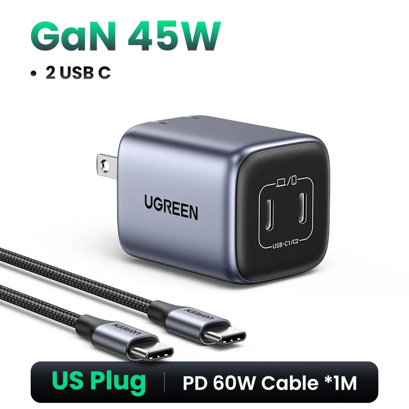 UGREEN GaN 45W USB Charger PD QC 3.0 Fast Charger Quick Charger For iPhone 17 16 15 Pro Travel Phone Charger for Samsung S24 S23