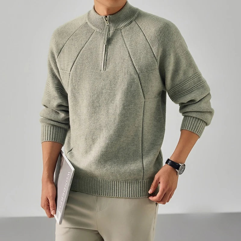 Men's 850g Thickened Semi-Zip Knit Sweater - Light Gray (Green/Charcoal/Black) S-XL Thick Knit Half High-neck Pullover