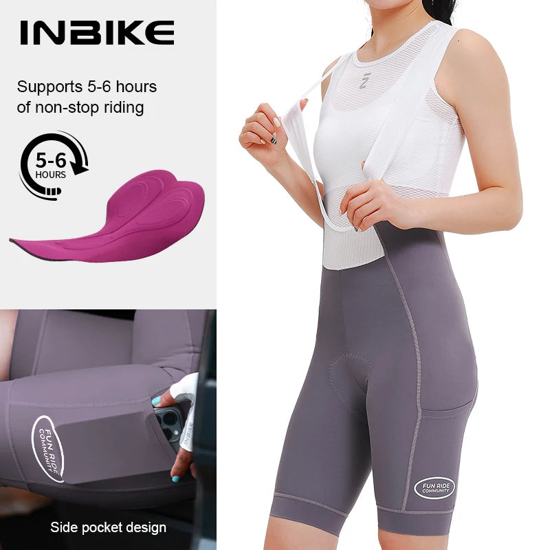 INBIKE Women's Cycling Bibs Pants High-waisted Summer Bike Shorts with Straps Shock Absorbing Bicycle Shorts MTB Cycling Clothes