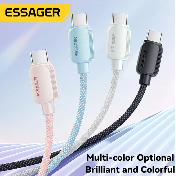 ខ្សែសាក Essager 100W USB Type C ទៅ USB C 5A PD ខ្សែសាកលឿន Type C សម្រាប់ Xiaomi Samsung Huawei Oppo Oneplus Macbook iPad