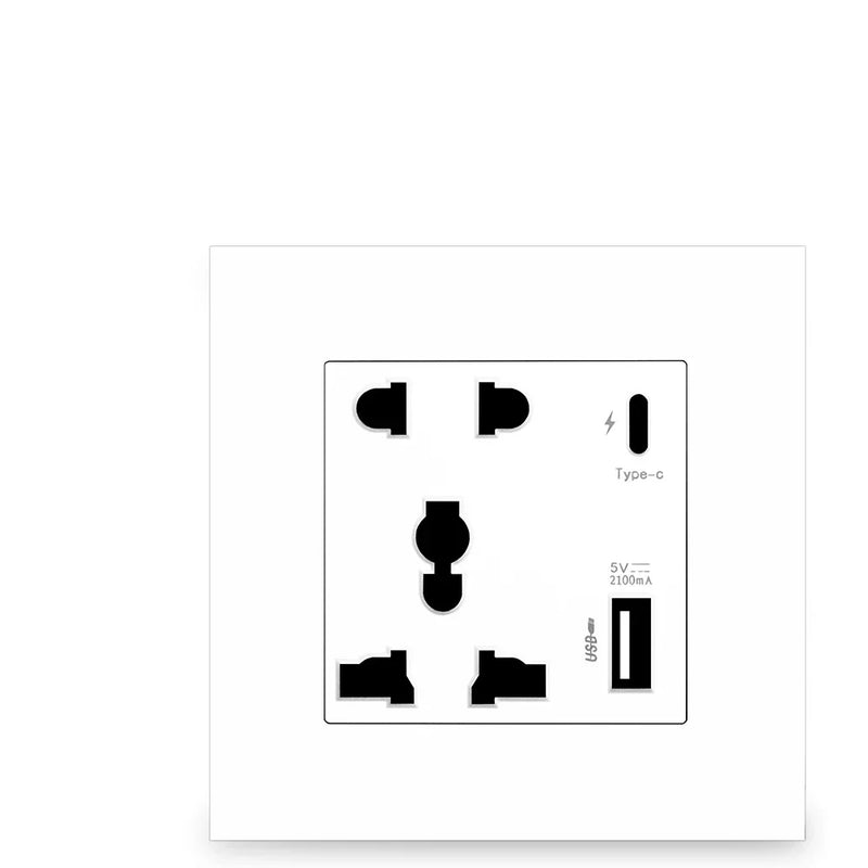 Depoguye White wall power button, international general button light switch, household bedroom switch with socket 220V 86mm*86mm