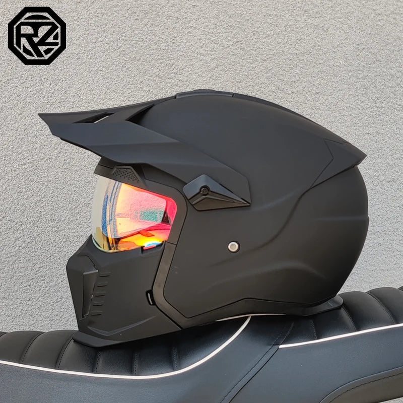 ORZ modular multifunctional combination motorcycle helmet Black Warrior retro style full face helmet DOT personalized helmet