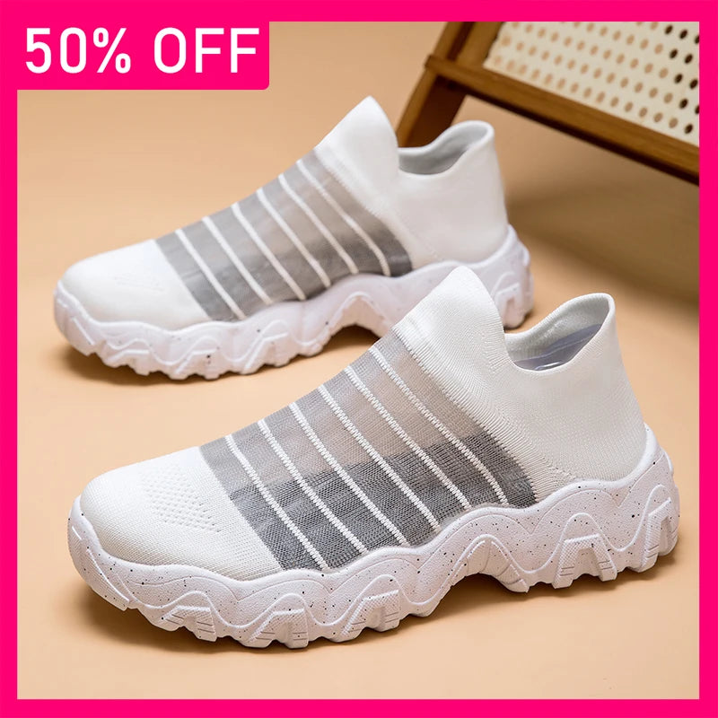 Unisex Sports Shoes Summer Lightweight Thick Soled Cushioned Breathe Mesh Without Straps Casual Versatile Outdoor Walking Shoes