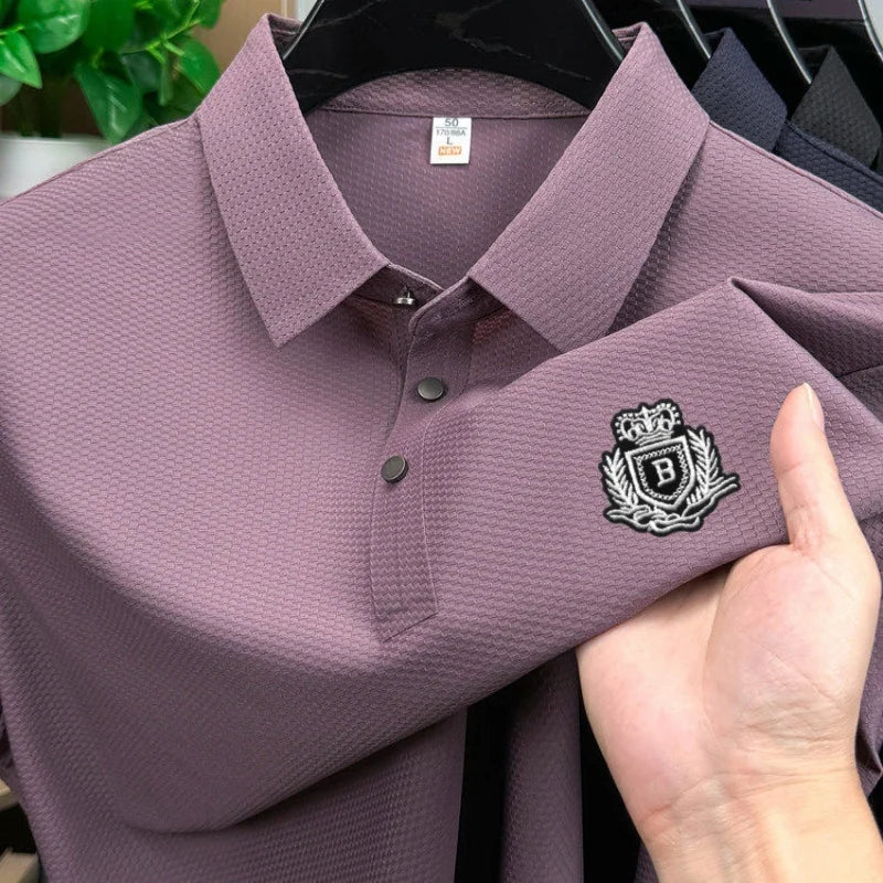 High-End Original Man Short-Sleeved Polo Shirt Lapel Button Letter Embroidery British Style Ventilate Close-Fitting MensClothing
