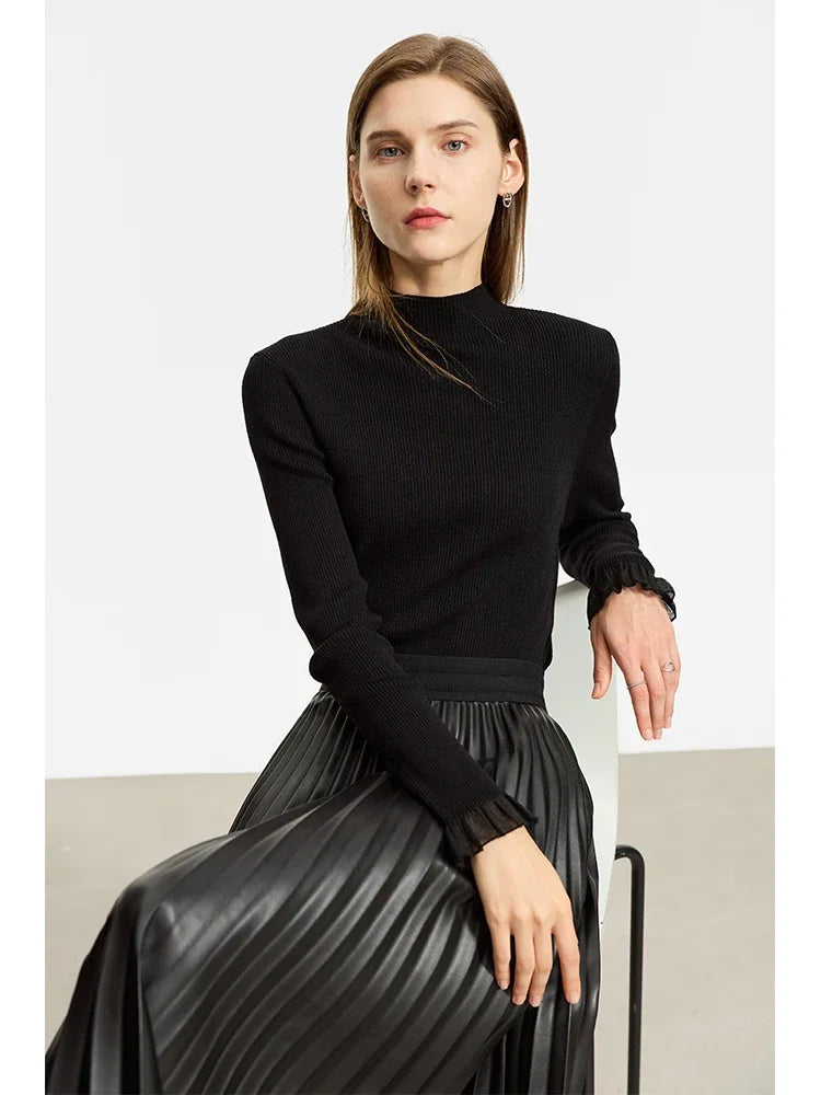 អាវយឺត AMII Minimalism Mock Neck សម្រាប់ស្ត្រី រដូវស្លឹកឈើជ្រុះឆ្នាំ ២០២៤ ថ្មី ស្លីមហ្វីត អាវប៉ាក់ដៃវែង អាវរោមចៀមសម្រាប់ស្ត្រី 12443251