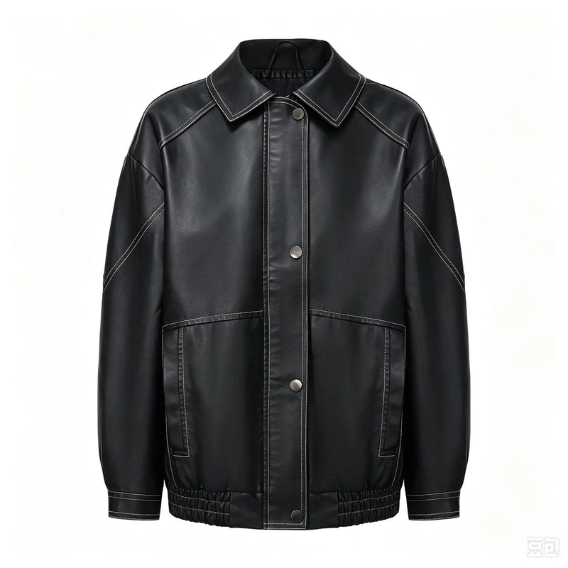 Women's Black Faux Leather Jacket for Fall, Brown Biker Coat for Spring, and Stylish, Casual PU Tops.