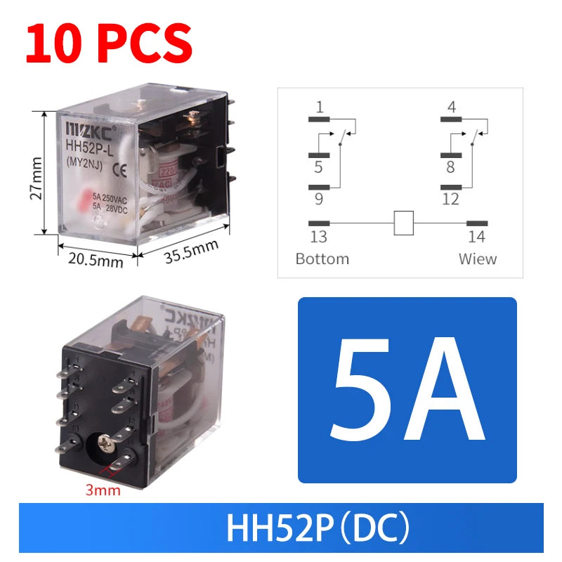 10 PCS For Wholesale Miniature Control Relays Small Intermediate Relay AC 12V DC C24 AC220 HH52P HH53P HH54P HH62P HH63P HH64P