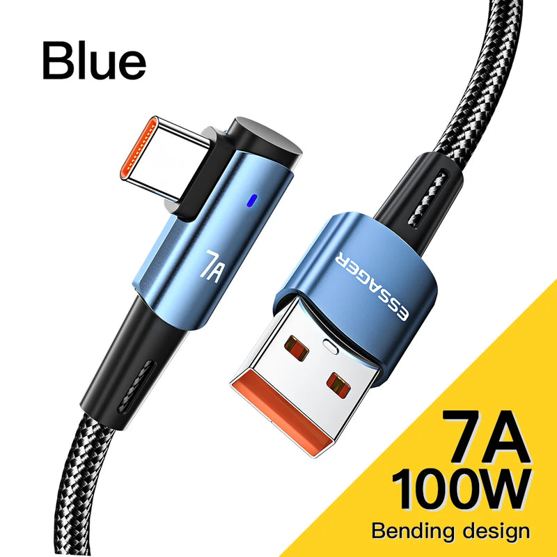 ខ្សែសាក Essager 100W USB Type C ទៅ USB C មុំ 90 ដឺក្រេ សម្រាប់ iPad MacBook Pro Xiaomi Samsung Huawei សាកលឿន Type-C ខ្សែកាលបរិច្ឆេទ