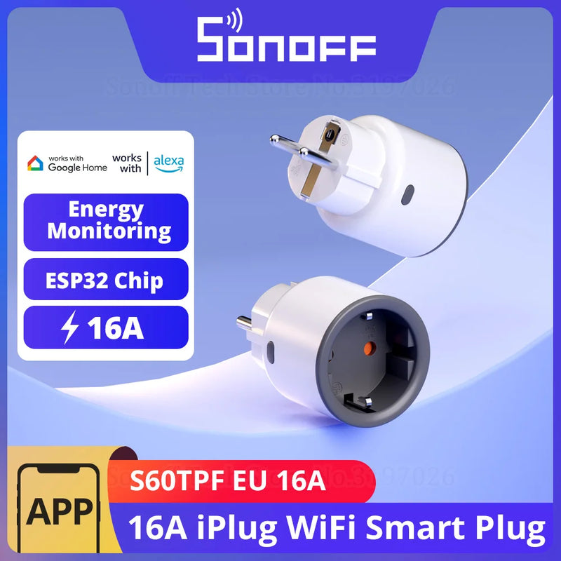 SONOFF S60 EU 16A IPlug Wi-Fi Smart Socket 1-5PCS Overload Protection Smart Scene Remote Control via EWeLink Alexa Google IFTTT