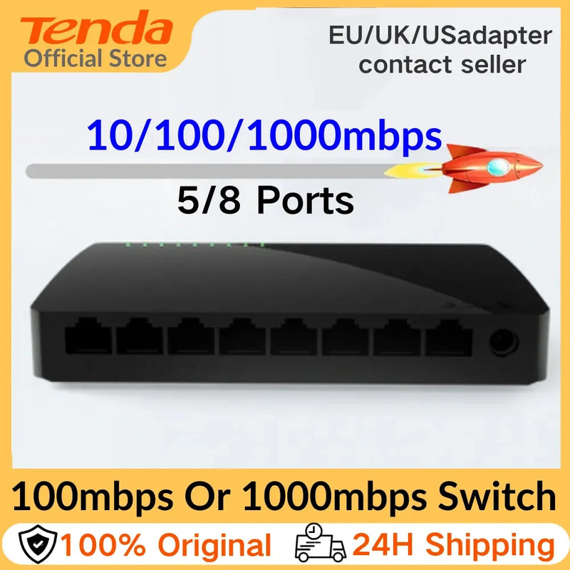 Tenda Gigabit Switch Ethernet 5/8 ច្រក 1000 Mbps 10x Fast Switch RJ45 Hub Ethernet Network Switch SOHO Desktop Smart WiFi Switch