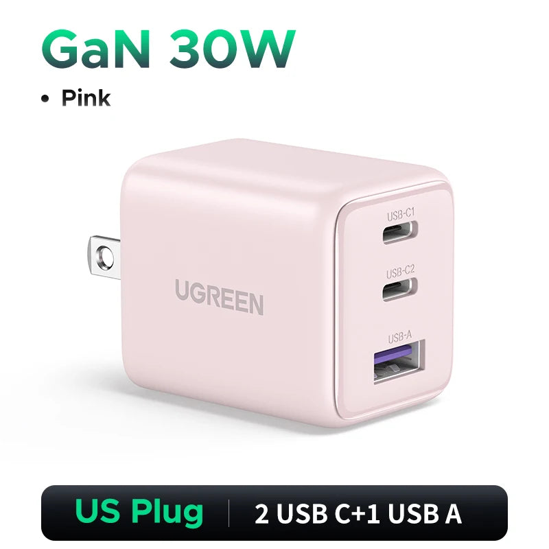 UGREEN 30W GaN Charger PD 3.0 QC4.0 USB C Charger For iPhone 17 16 15 Pro Samsung S25 Xiaomi Tablet iPad Air Pro Phone Charger