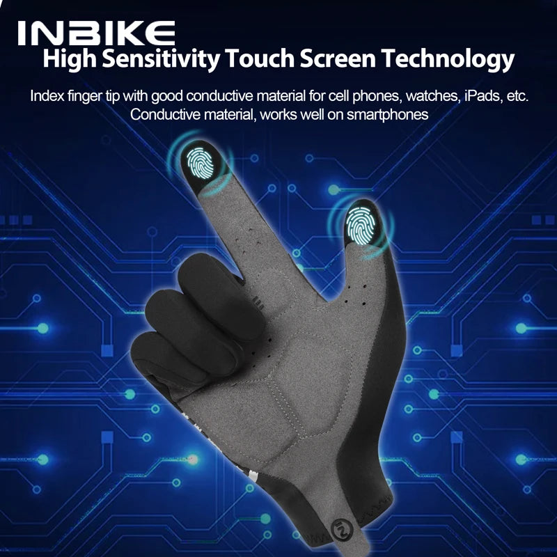 INBIKE Winter Cycling Gloves for Men Thermal Fleece Road Bike Gloves Full Finger MTB Cycling Gloves Touchscreen Bike Accessories