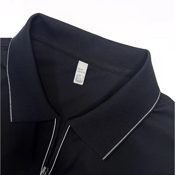 Men's Half-Zip Polo Shirt, Summer Short Sleeve Solid Color Business Casual Turn-Down Collar T-Shirt Breathable and Sweat-wicking