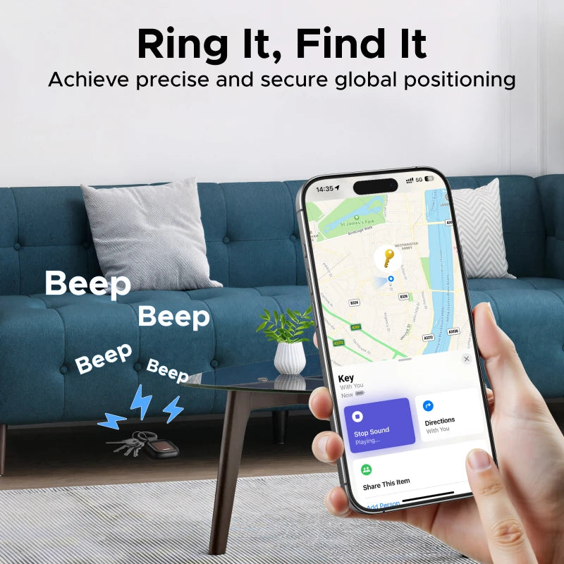 UGREEN Finder Pro Tracker Tags (iOS Only) Solar Powered Bluetooth Air Smart Tags Item Finder Compatible with Apple Find My