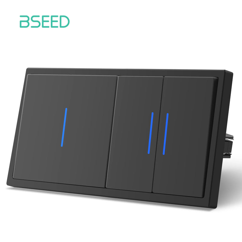 BSEED Button Switch 1/2Gang 1Way Wall Power Socket Wall Light Switch With LED Indicator Plastic Frame Switch Black Color