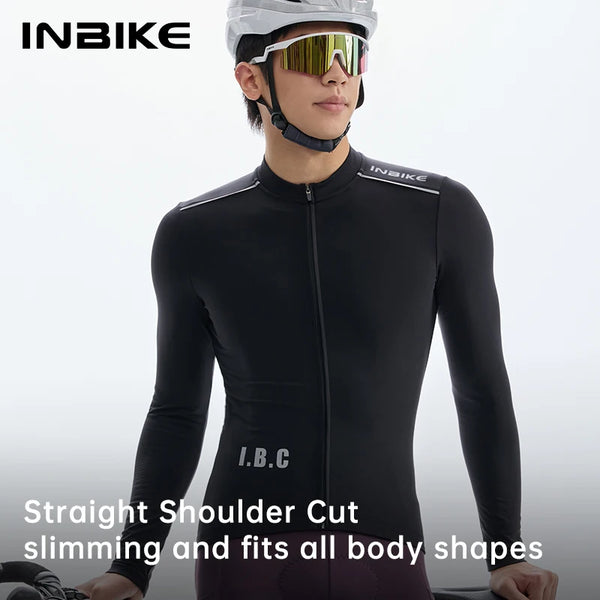 INBIKE Men Winter Cycling Jersey Fleece Lined Long Sleeve Thermal Bike Shirt 5-15°C Cycling Clothing Road Bike Riding Apparel