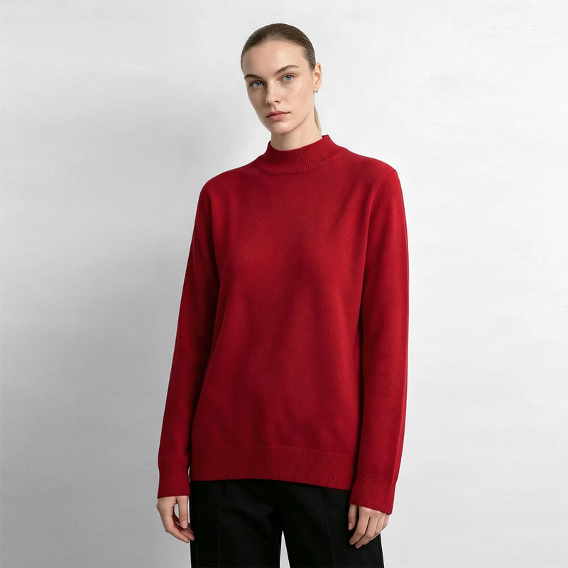 Amii Mock Neck Sweater Long Sleeve Pullover Casual Bow Elegant Knit Tops Versatile 2026 Winter Christmas Woman Clothing 12653019