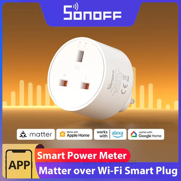 SONOFF S60TPG-M S60 Type G Matter Over WiFi Smart Power Meter Plug Real-Time Energy Monitor Overcharge Protection Timer Schedule