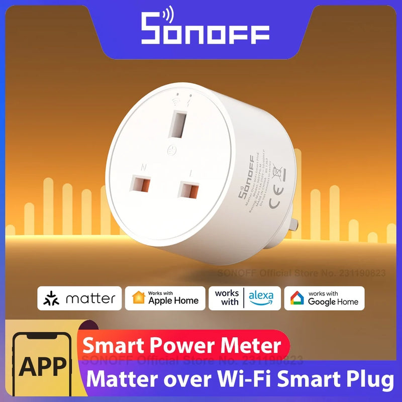 SONOFF S60TPG-M S60 Type G Matter Over WiFi Smart Power Meter Plug Real-Time Energy Monitor Overcharge Protection Timer Schedule