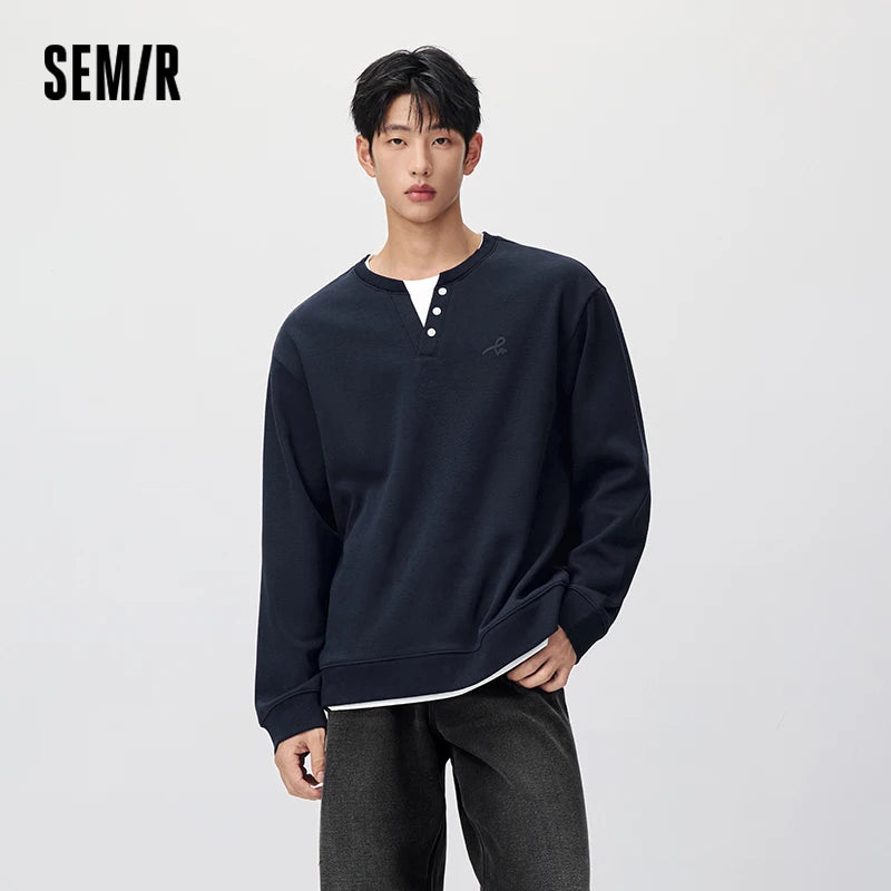 Semir Men Fleece Sweatshirt Layered Look Graphic Print 2026 New Winter Daily Wear Urban Casual Style Cold Weather Layering