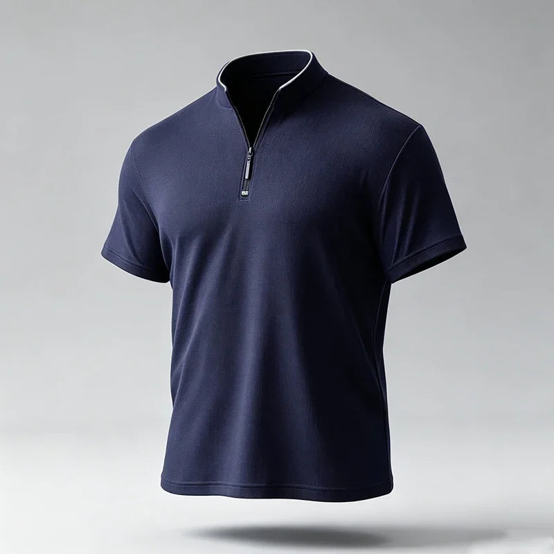 Male Urban Casual Half Zip Long Sleeve Top Stand Collar Comfort Texture For City Commute And Daily Street Matching Look