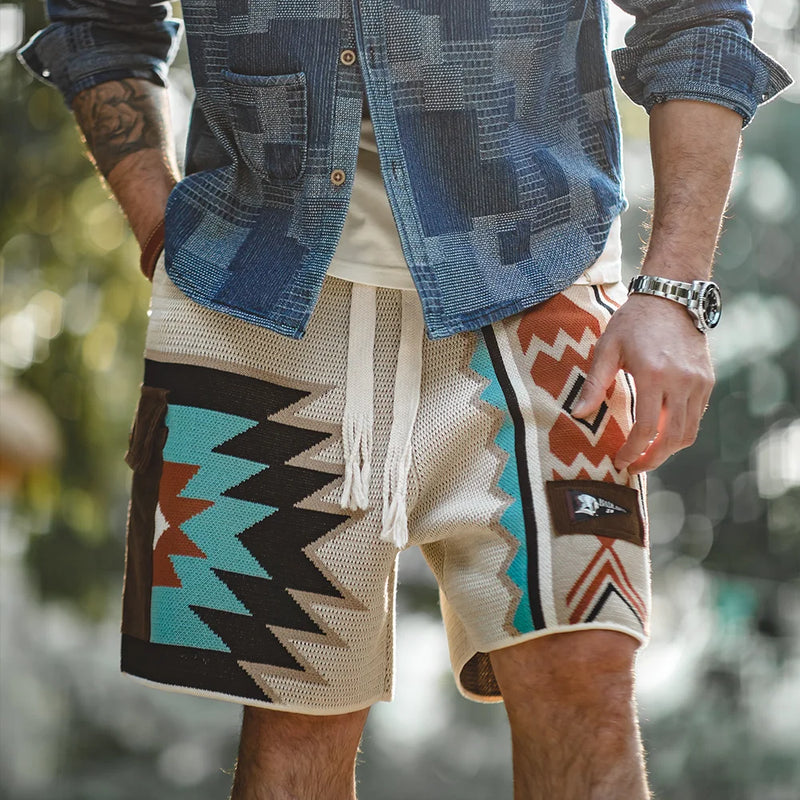 ខោខ្លី Maden Navajo Totem ប៉ាក់សម្រាប់បុរស ចង្កេះយឺត ខោខ្លីធម្មតា មានហោប៉ៅ Corduroy ខោខ្លីសម្រាប់រដូវក្តៅ ស្លៀកទៅឆ្នេរ មានខ្យល់ចេញចូលបានល្អ