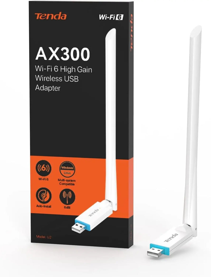 Tenda AX300 WiFi 6 U2 កម្រិតចូលតែប៉ុណ្ណោះ ដុងហ្គលវ៉ាយហ្វាយ 2.4GHz អង់តែនឡើងខ្ពស់ AP Mode ងាយស្រួលដំឡើង អាដាប់ទ័រ USB 2.0 សម្រាប់កុំព្យូទ័រលើតុ