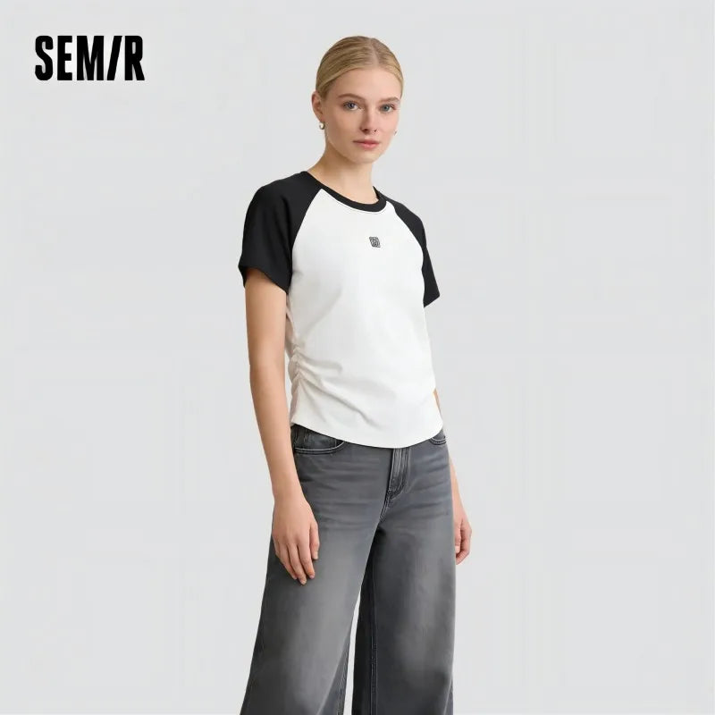 Semir Womens Tshirt 2026 Color Block Raglan Sleeve Slim Cool Feeling Slim Fit Casual Soft Daily Wear