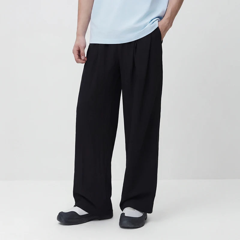 Semir Men Pants Casual Micro Wrinkle A Line Loose Drape Comfort Tall Slim Fit Wide Leg 2026 Summer Fashion Top