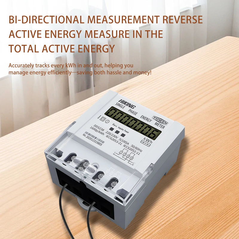 TOMZN DDS238 BD Bi-Directional Single-Phase DIN Rail kWh Energy Meter–Reverse Active Energy Measurement 5–100A 220/230V50/60Hz