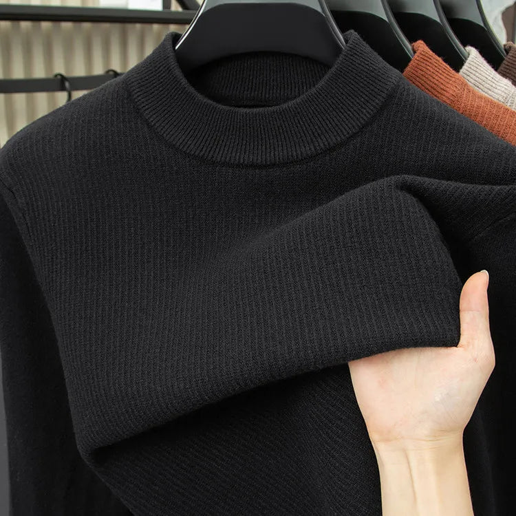 Men's Heavyweight Half High Collar Sweater 500g Thick Wool Blend Anti-Pilling Winter Pullover