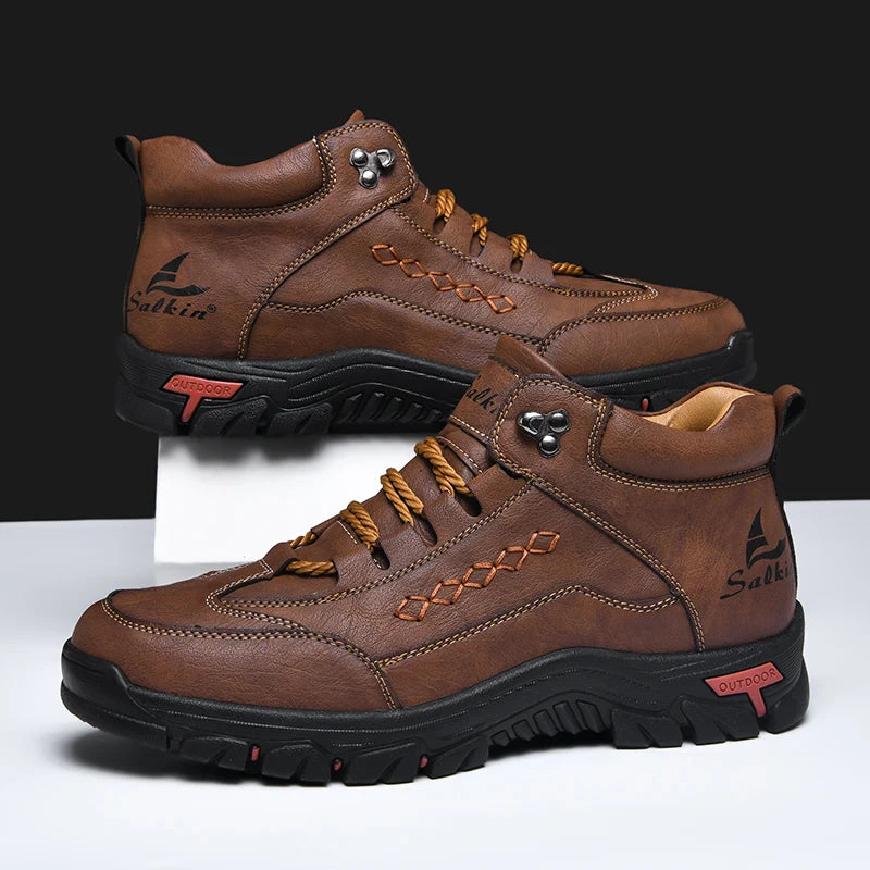 Walking Shoes Men 2025 New Casual High Top Leather Surface Anti Slip Wear-resistant Daily High Quality Retro Sneakers Men
