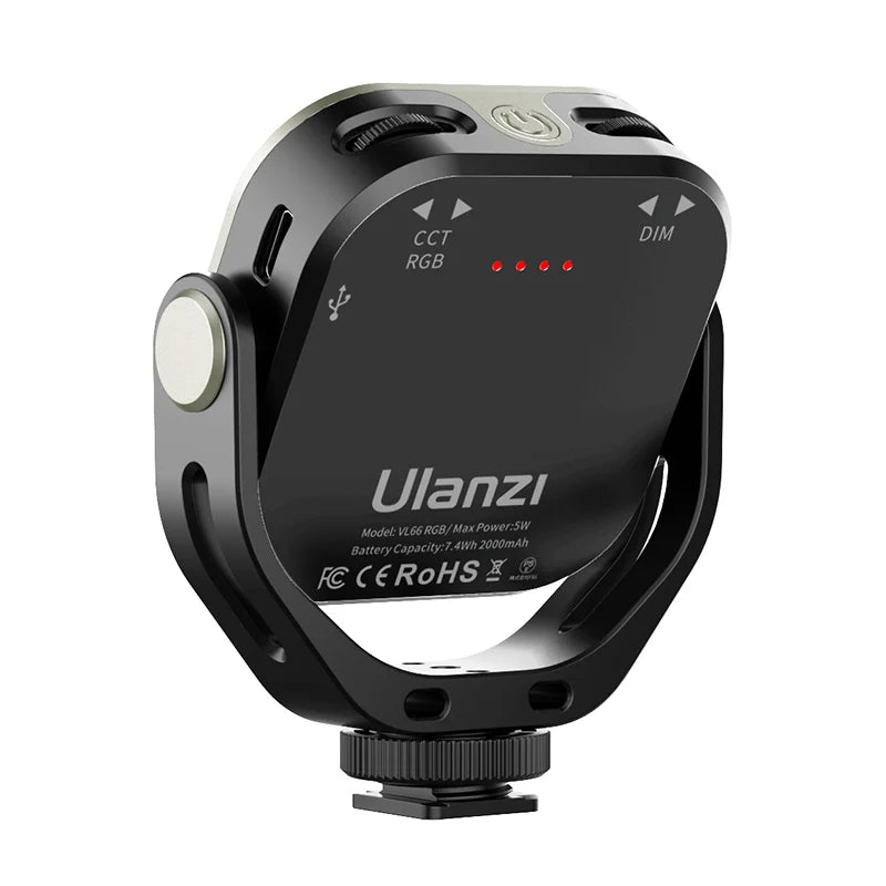 ភ្លើងវីដេអូ Ulanzi VL66 RGB 2500-6500K CCT បង្វិលបាន 360° ភ្លើងពេញ 2000mAh ជាមួយវីស 1/4 សម្រាប់ជើងកាមេរ៉ាថតវីដេអូ Vlog ផ្ទាល់