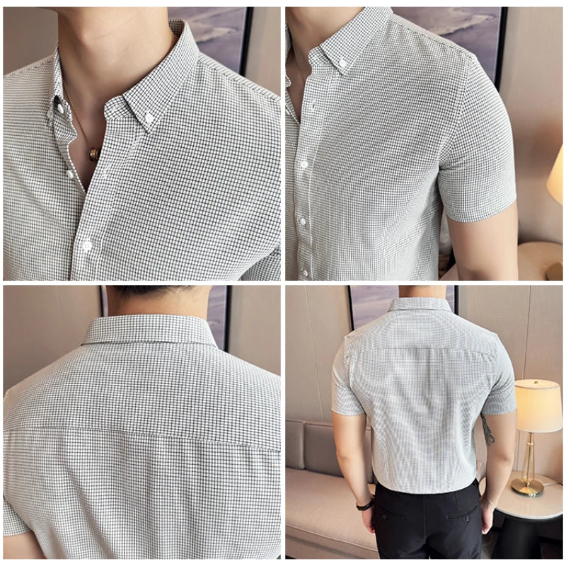 2024 High-quality Classic Checkered Shirt, Men's Business Casual Short-sleeved Shirt, Fashionable Slim-fit Men's Top.M-4XL